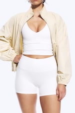 White - High Waisted Sports Biker Shorts - 1
