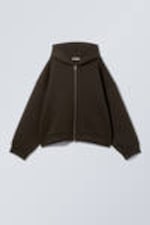 Dark Brown - Oversized Scuba Zip-Hoodie - 0