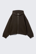 Dark Brown - Oversized Scuba Zip-Hoodie - 1