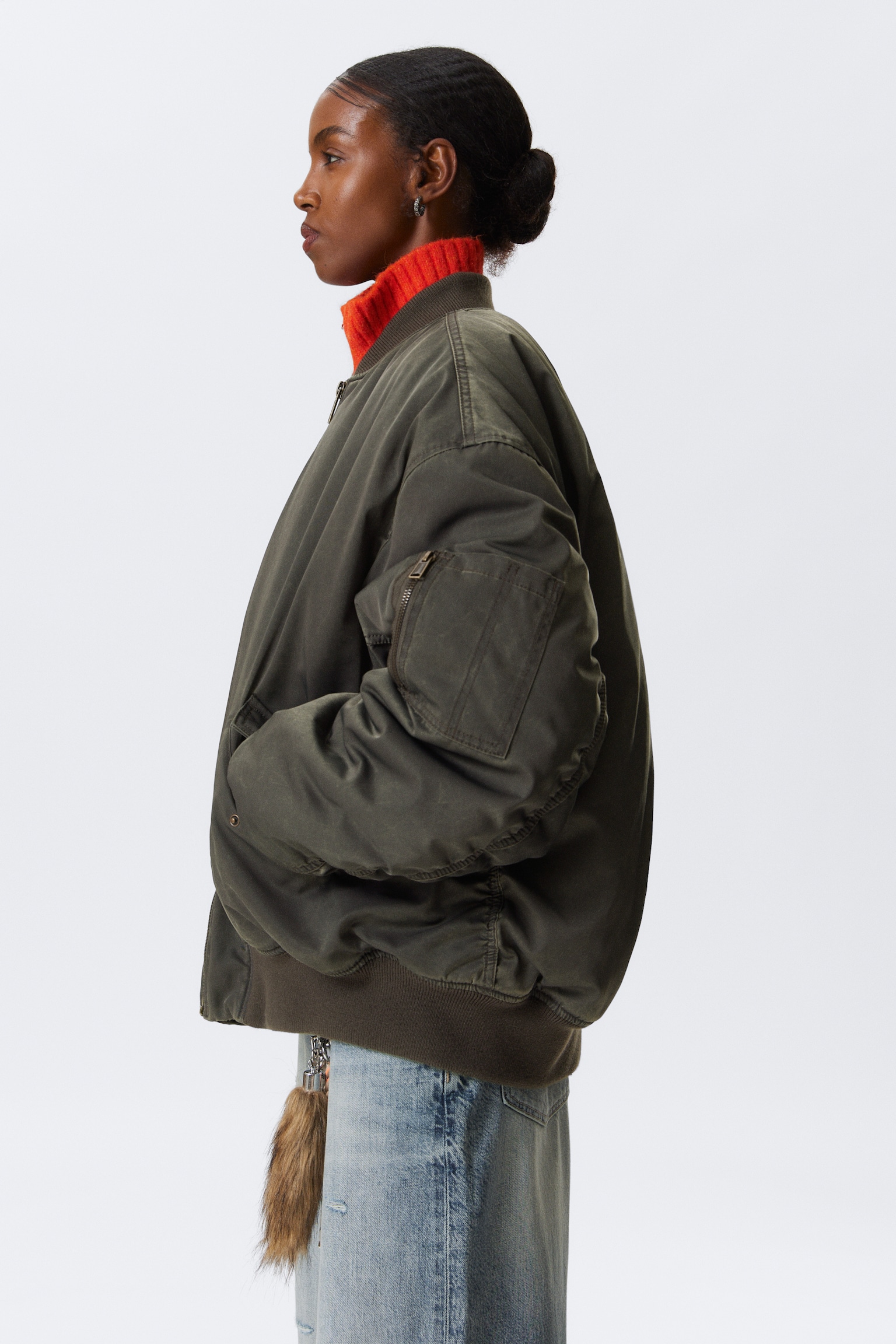 Oversized Twill Bomber Jacket - Dusty Mole/Dark Grey - 4