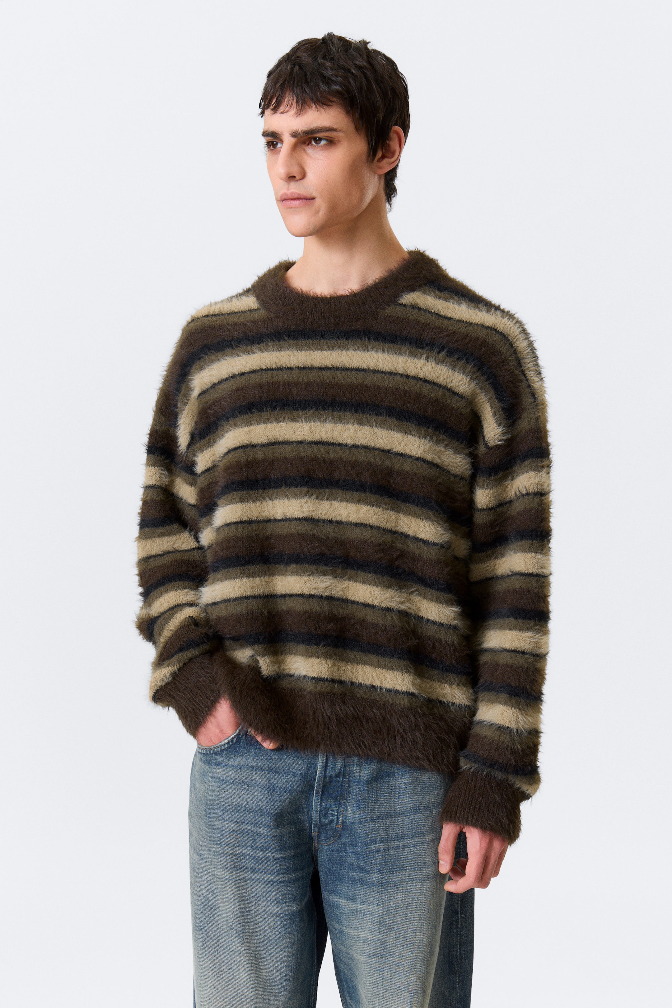 Brown Multi Stripes - Relaxed Striped Knitted Sweater - 2