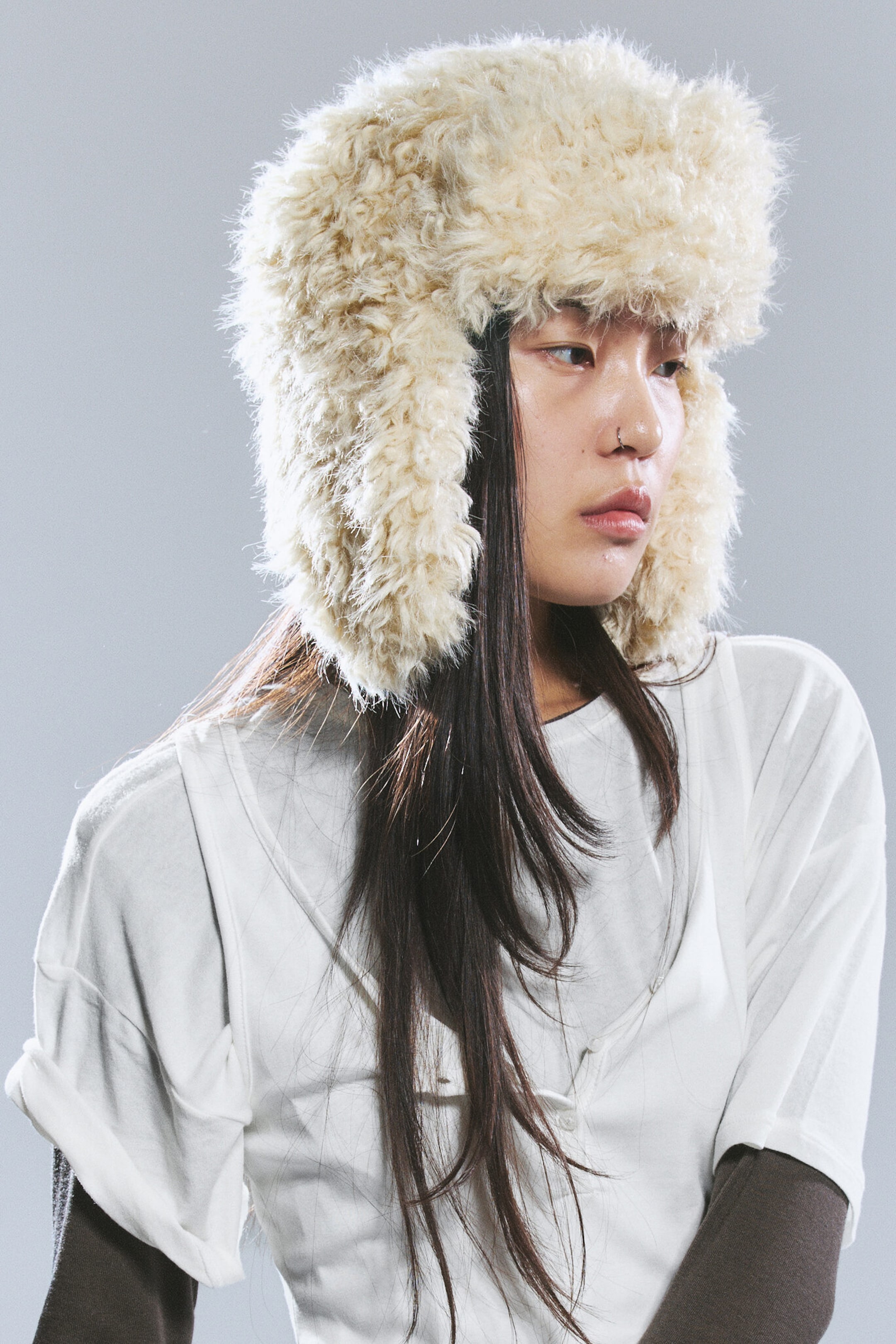 Dusty White - Faux Fur Trapper Hat - 1