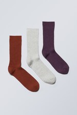 Orange/Beige/Lila - 3-pack Rib Socks - 0