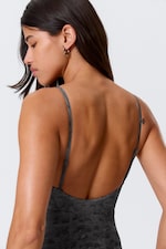 Dark Grey - Alligator Print - Square Neck Printed Swimsuit - 1