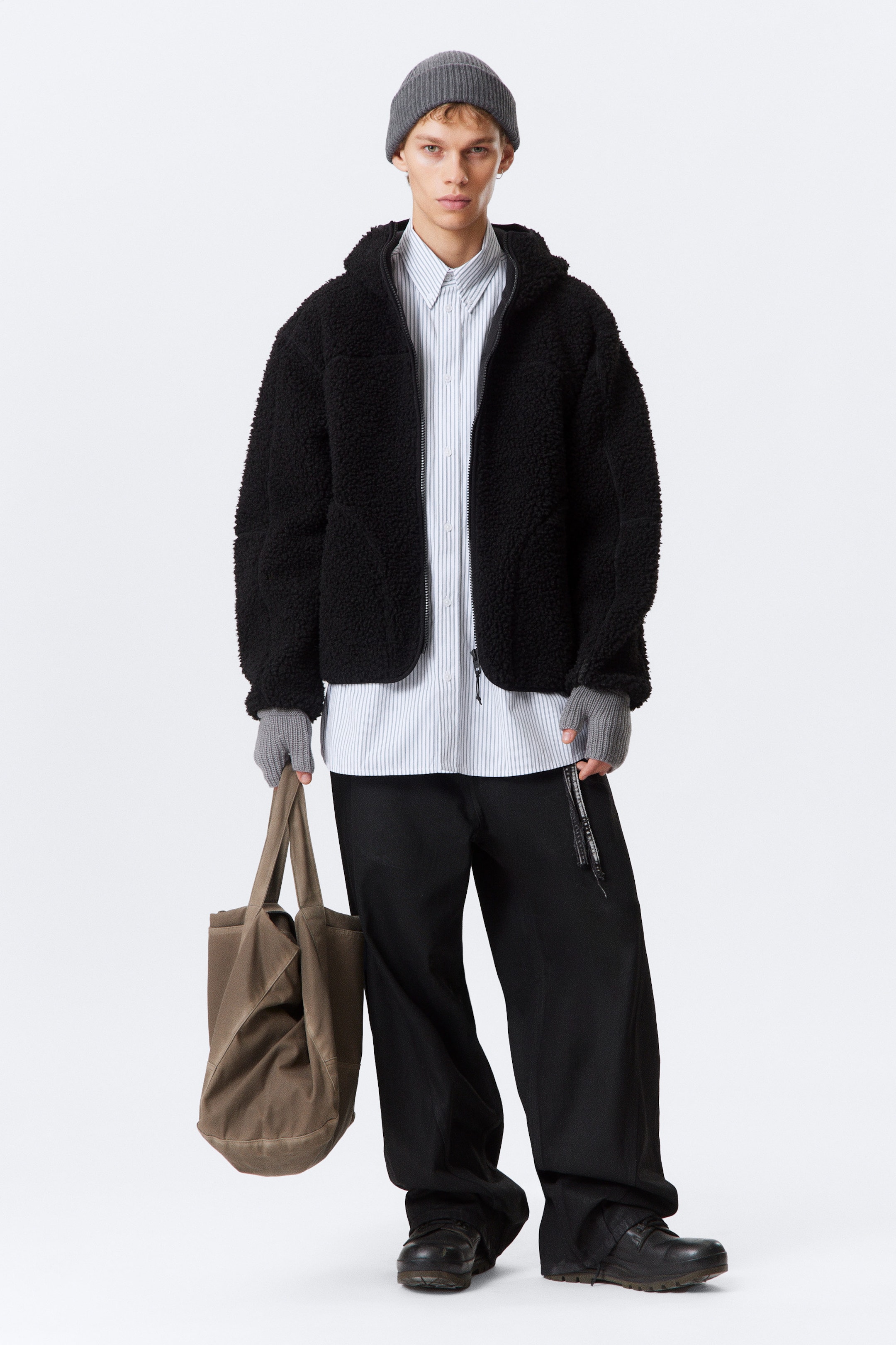 Black - Hooded Pile Jacket - 2