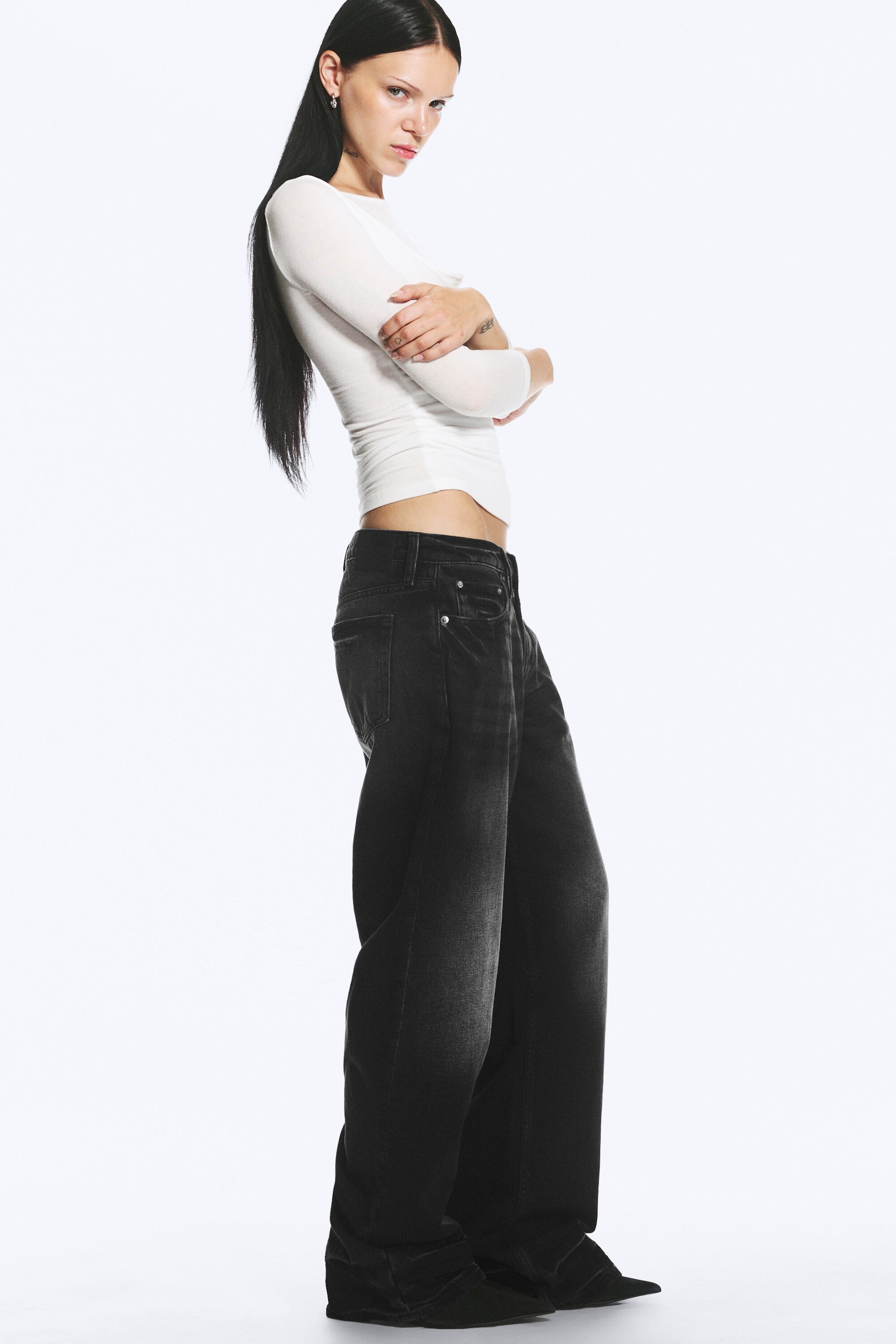 Empire Black - Black - Ample Low Rise Loose Wide Jeans - 2