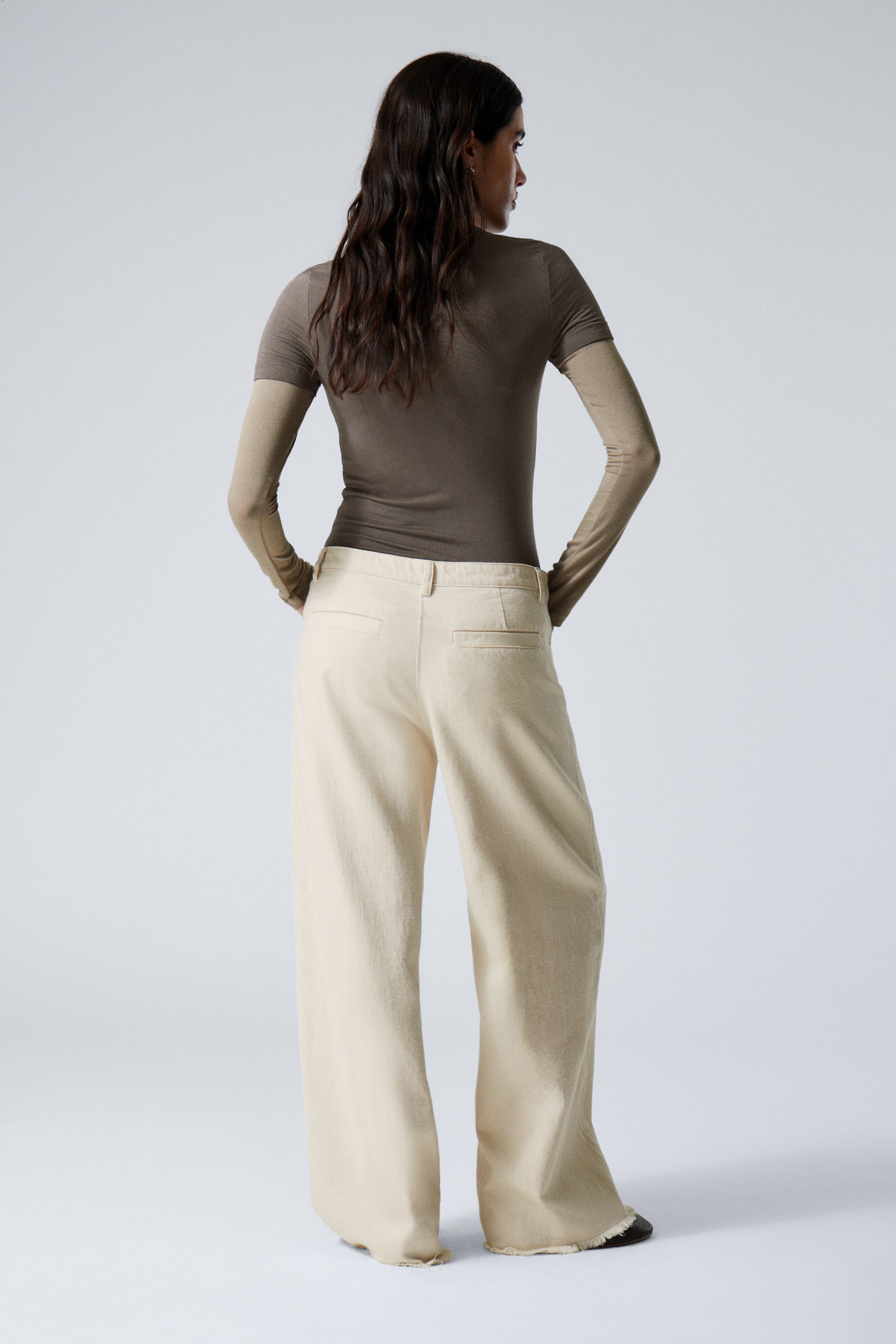 Helles Beige - Baggy-Baumwollhose mit niedrigem Bund - 3