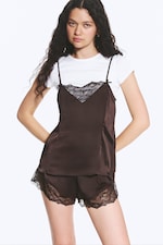Dark Brown - Satin Lace Top - 0