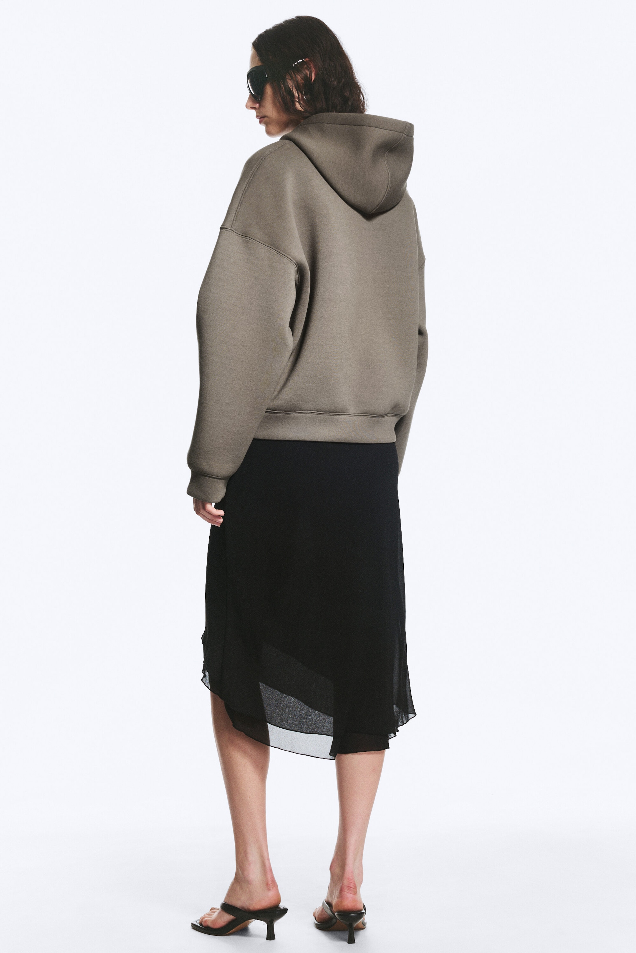 Khaki Grey - Sweat à capuche zippé oversize en scuba - 2