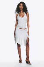 Grey Melange - Ruched Halter Jersey Top - 1