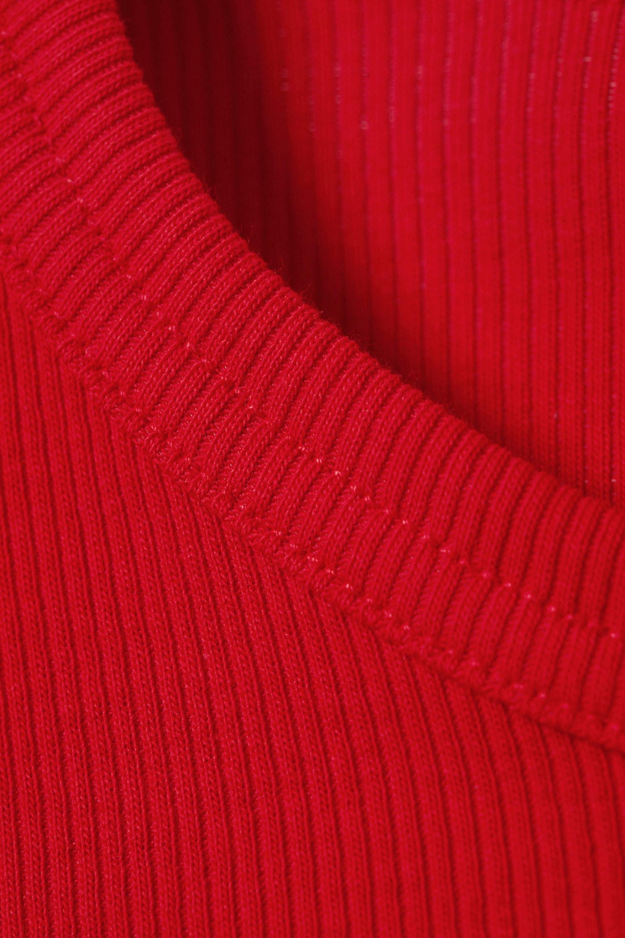 Red - Slim Fit Ribbed Cotton T-shirt - 4