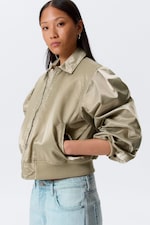 Light Khaki Green - YULIA B LOOSE NYLON BOMBER JACKET - 2