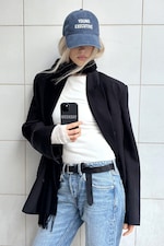 Black - Loose Fit Double-Breasted Linen-Blend Blazer - 1