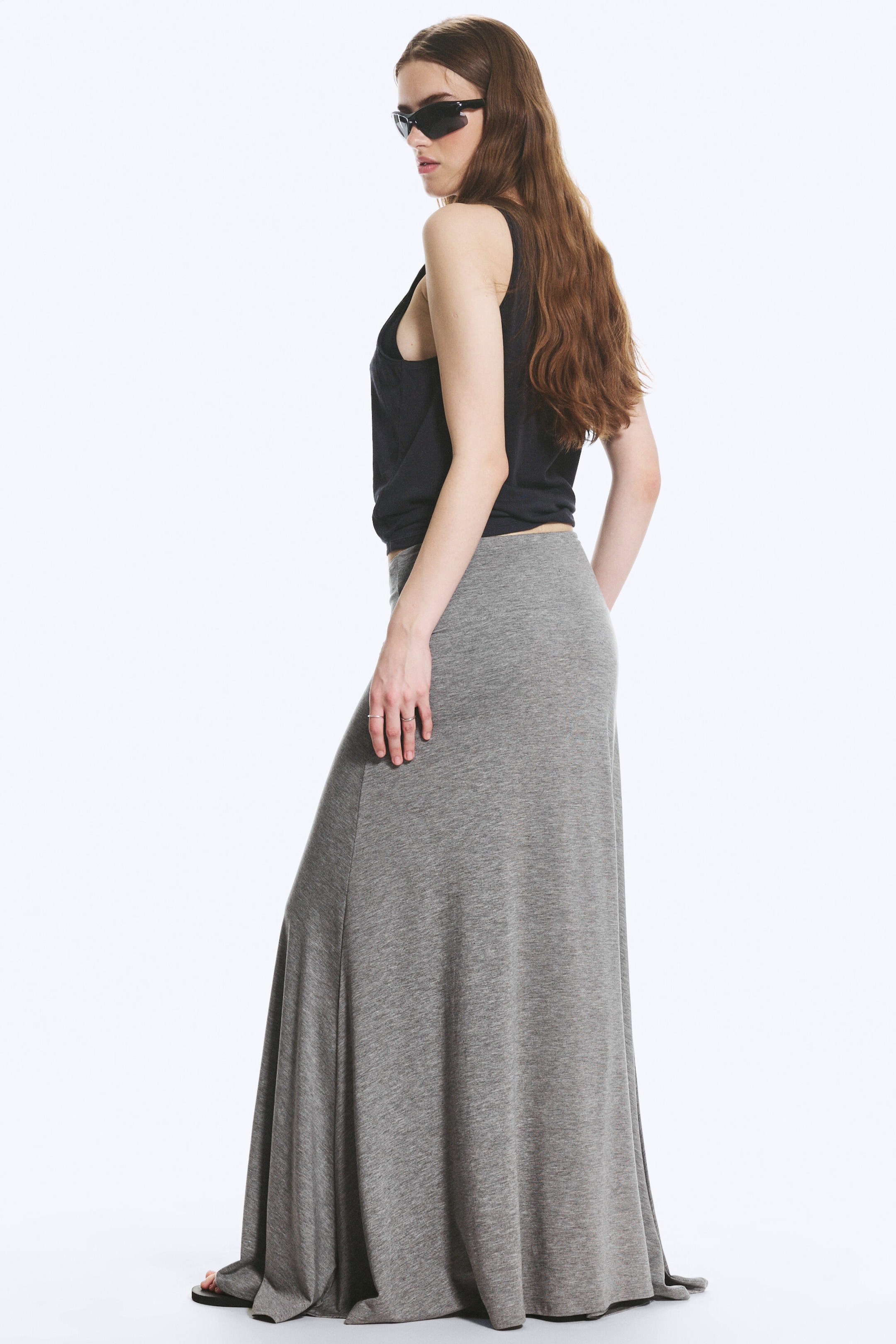 Dusty Grey Melange - Mid Waist Maxi-kjol - 1
