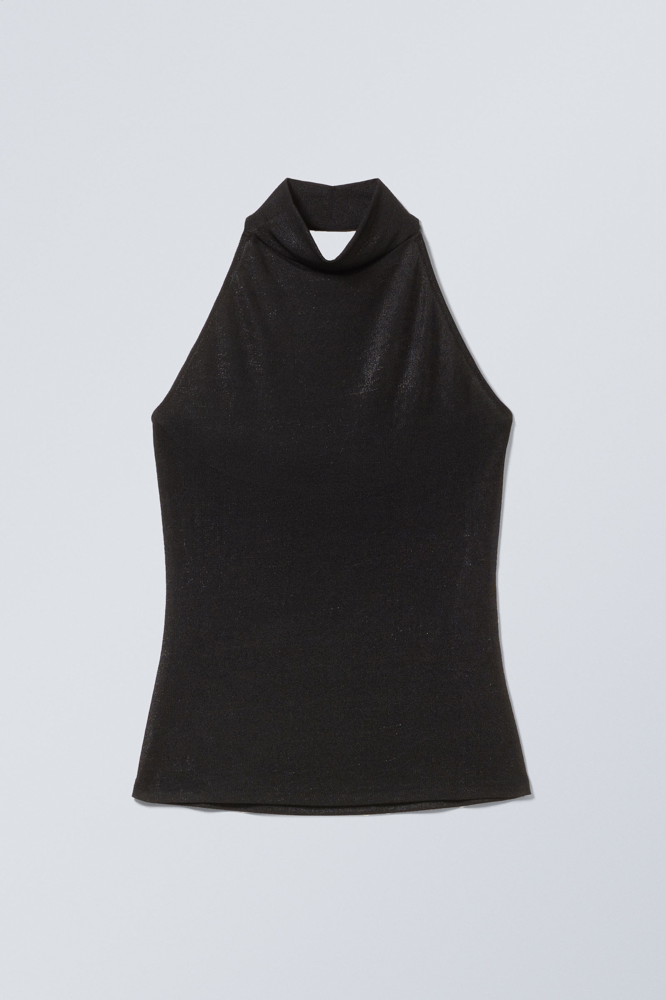 Schwarz - Ärmelloses, glänzendes Neckholder-Top - 0