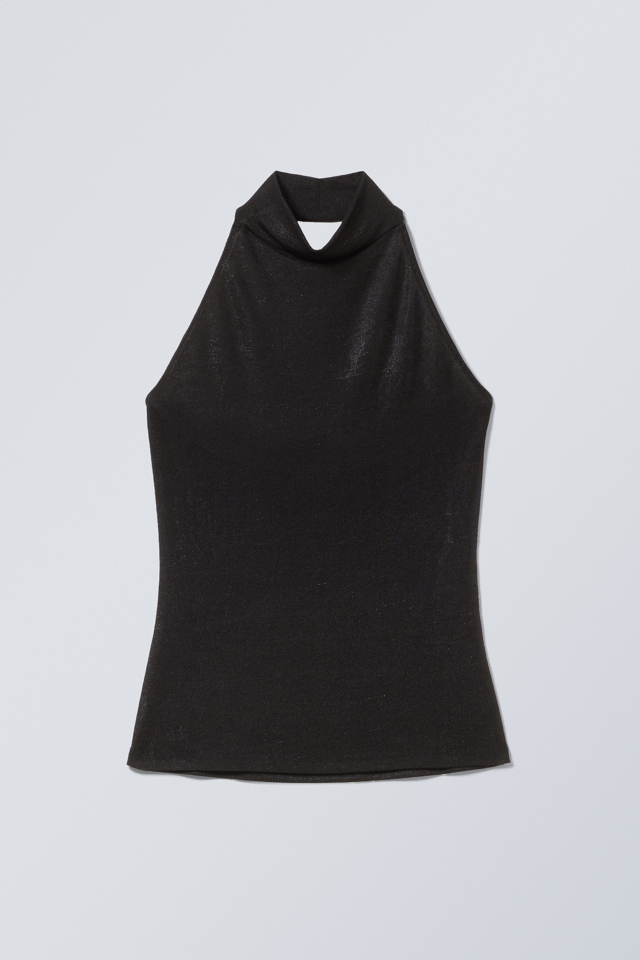 Black - Sleeveless Shiny Halterneck Top - 0