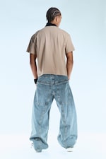 02 Blue - Mittelblau - Dunno Unisex Low Rise Loose Barrel Leg Jeans - 5