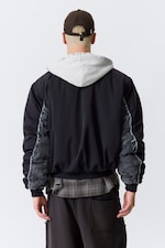 Dark Navy Blue - Loose Hooded Bomber Jacket - 6