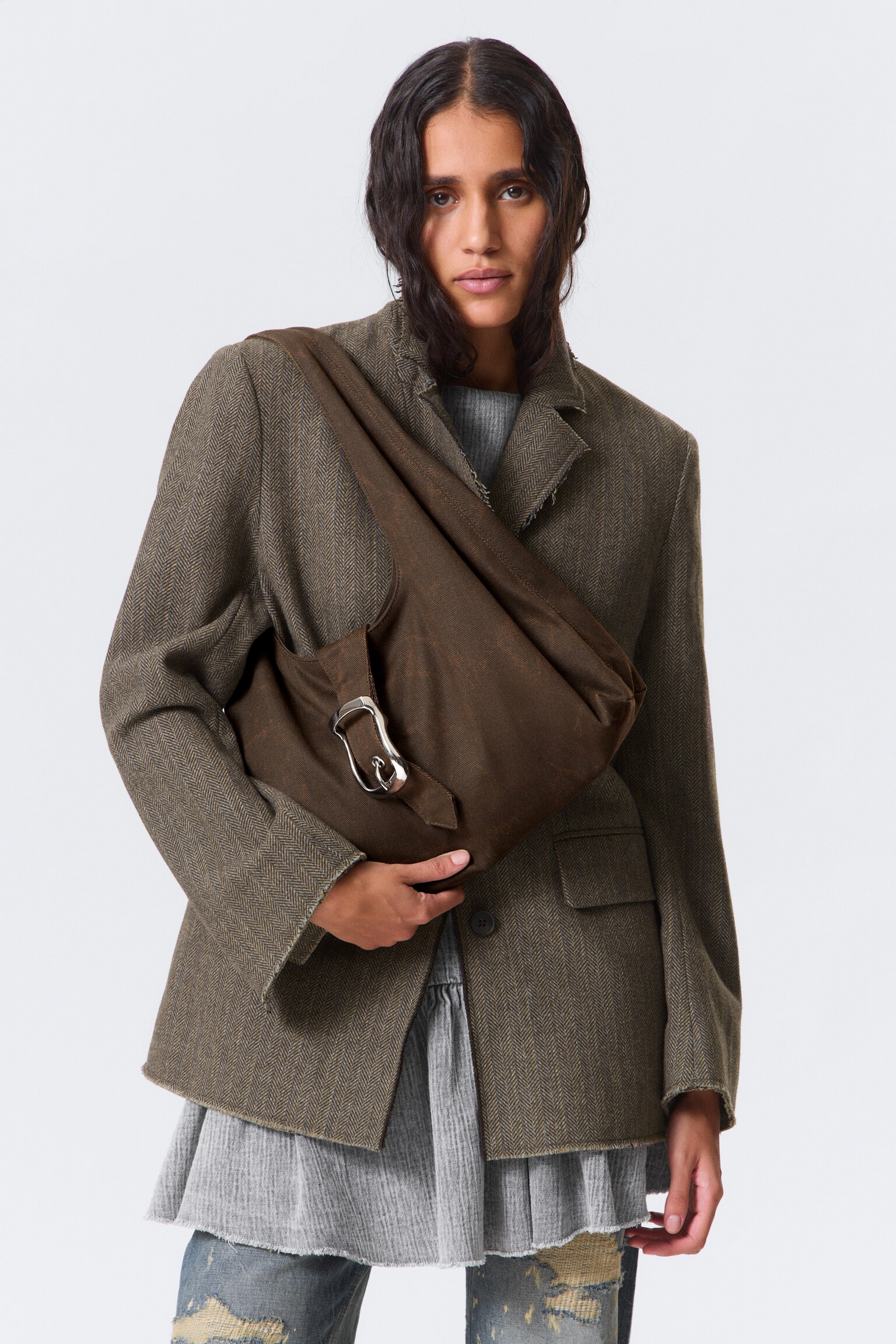 Sac bandoulière en toile avec boucle - Marron