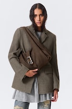 Brown - Structured Buckle Canvas Shoulder Bag - 0