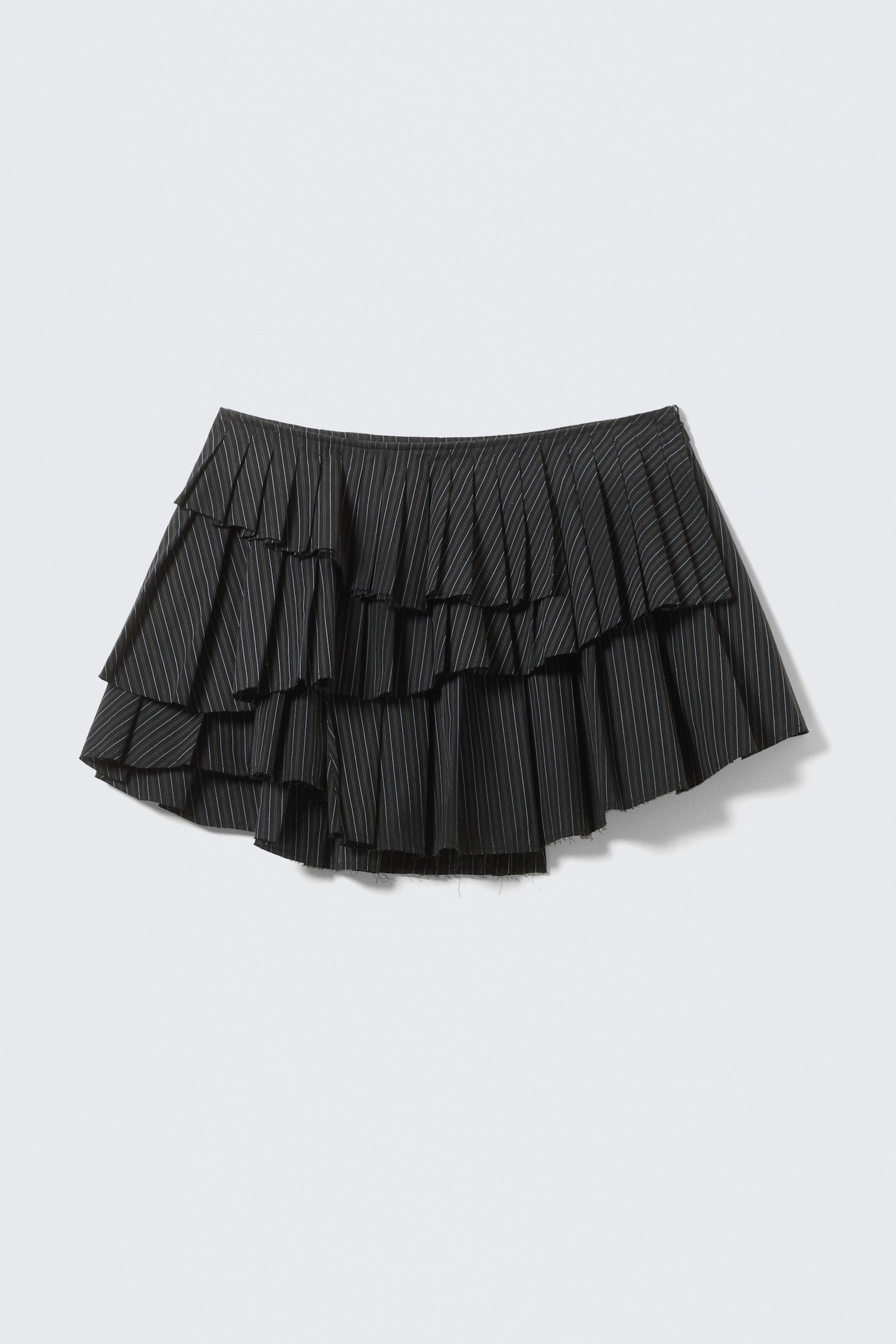 Pleated Layered Mini Skirt - Striped Black/Black - 2
