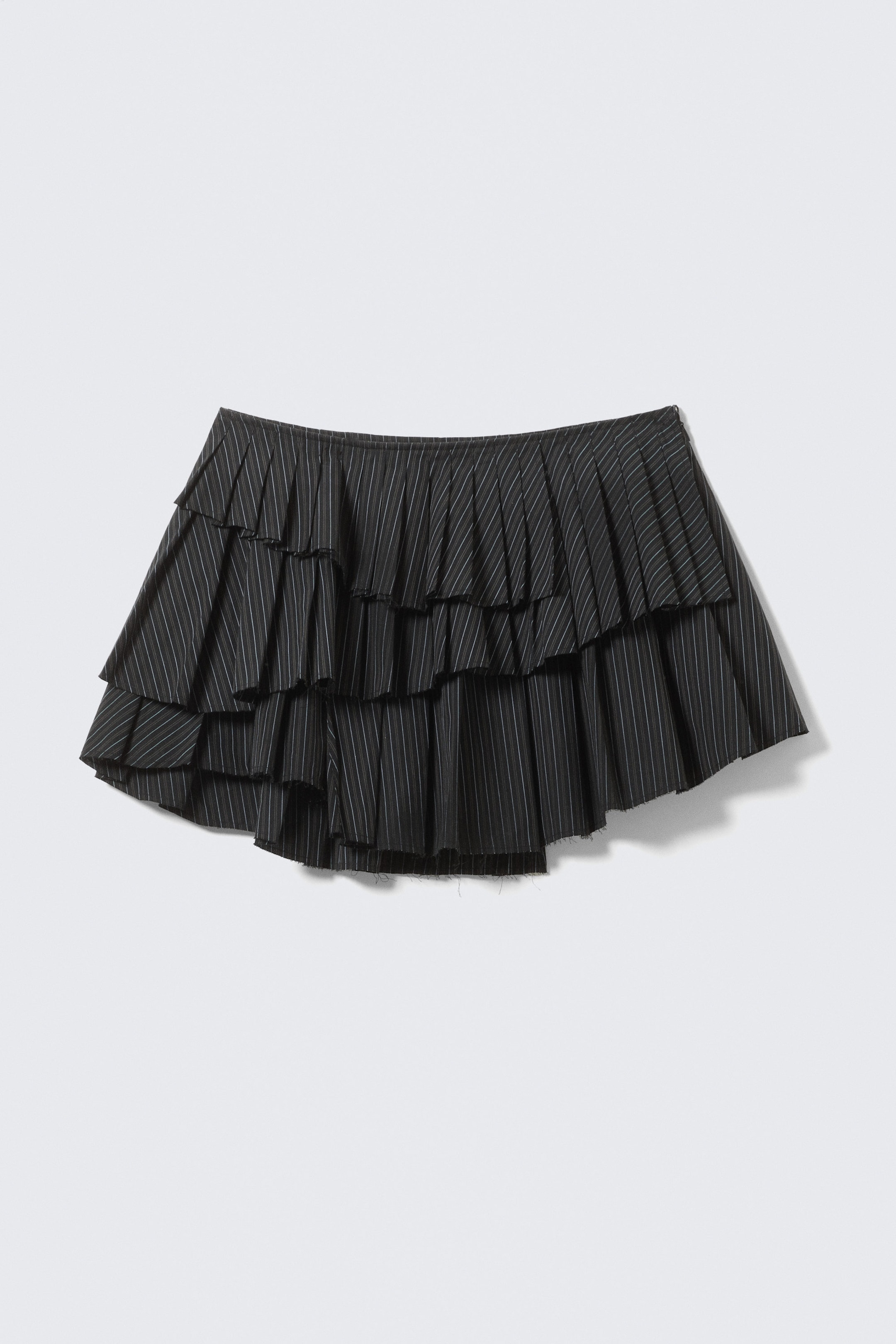 Striped Black - Pleated Layered Mini Skirt - 1