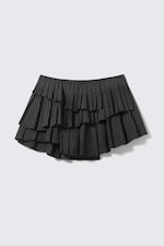 Striped Black - Pleated Layered Mini Skirt - 0