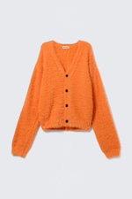 Orange - Hairy V-neck Cardigan - 4