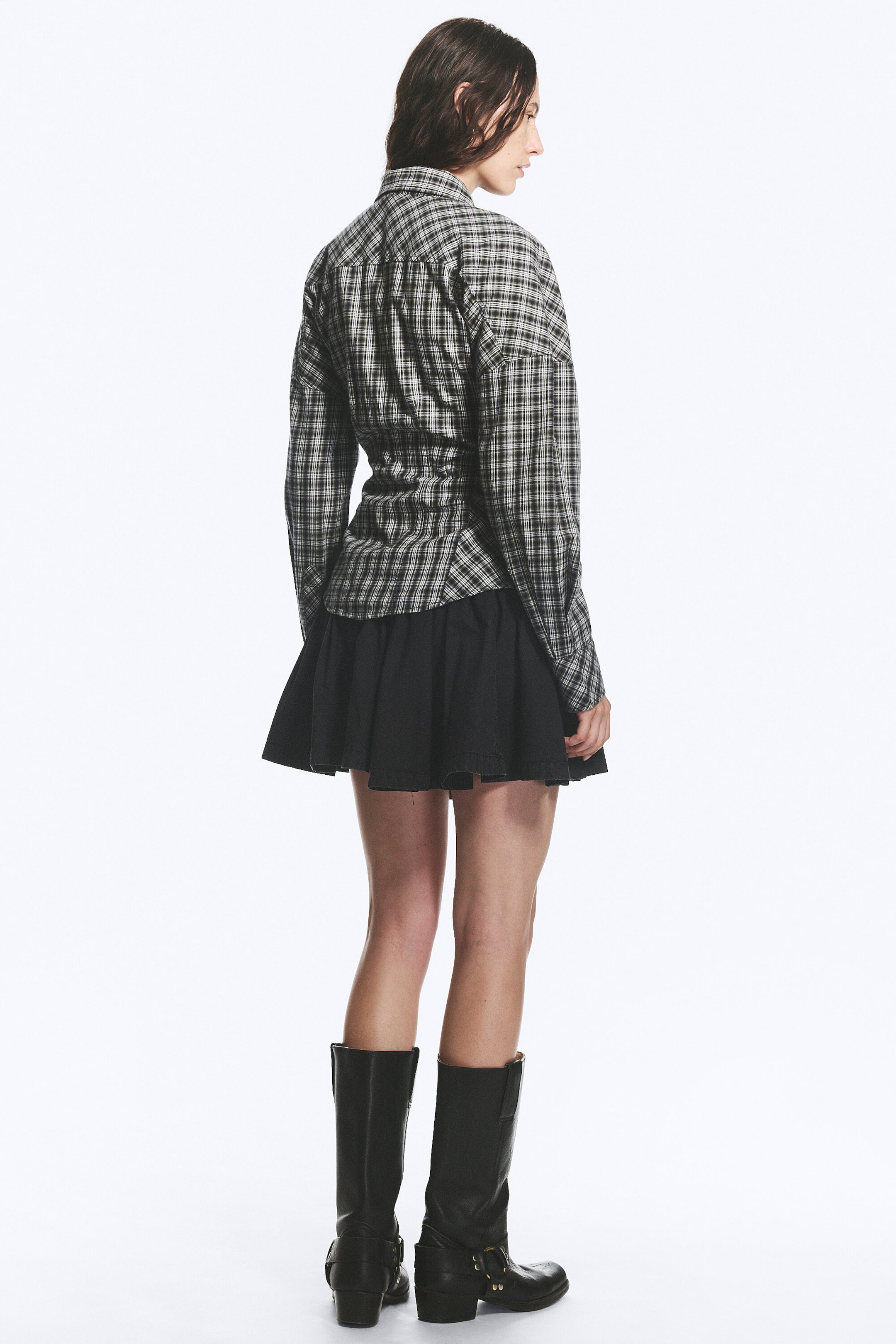Checked Black/Grey - Tailliertes A-Linien-Hemd - 3