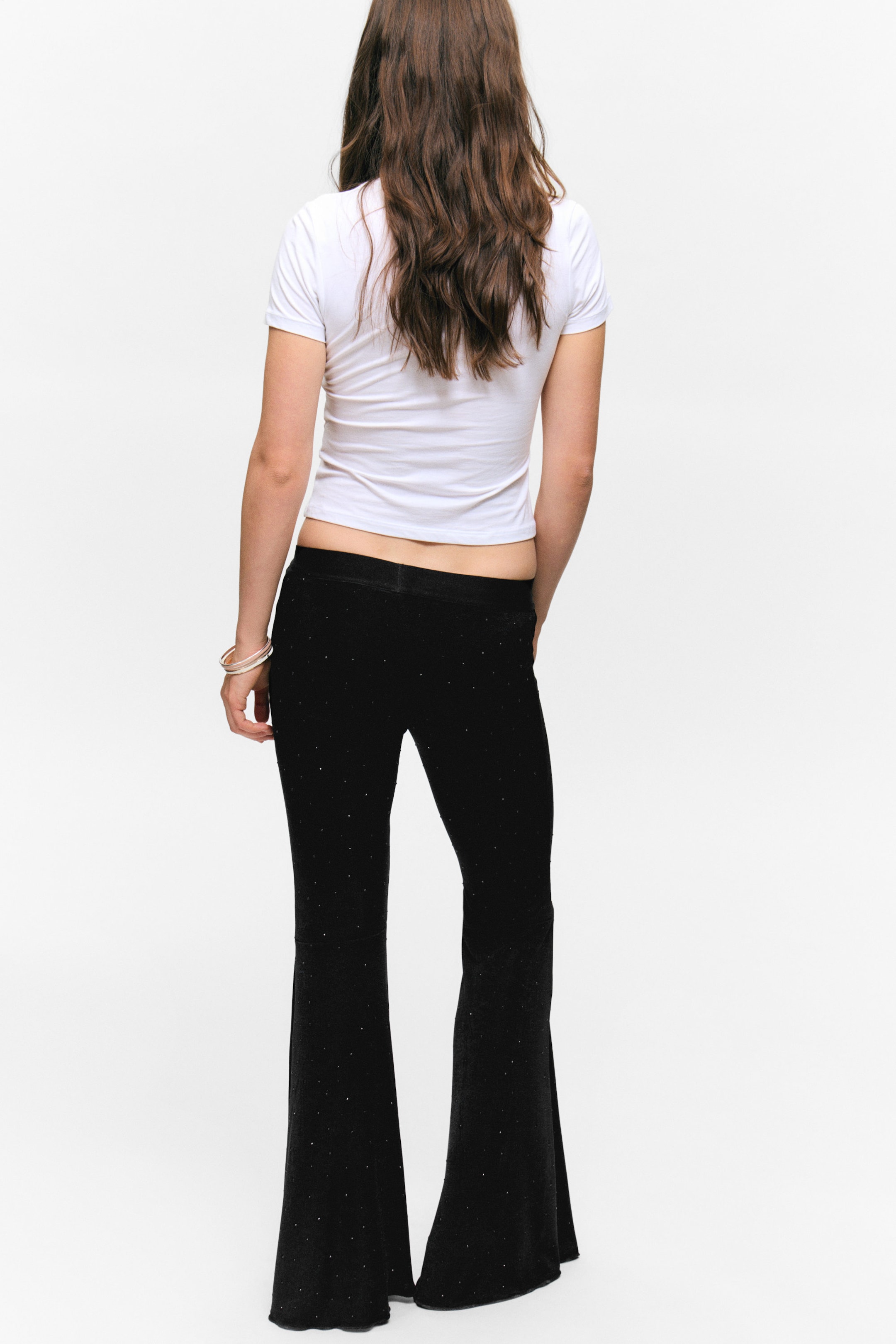 Black - Rhinestones - Flared Rhinestone Trousers - 3