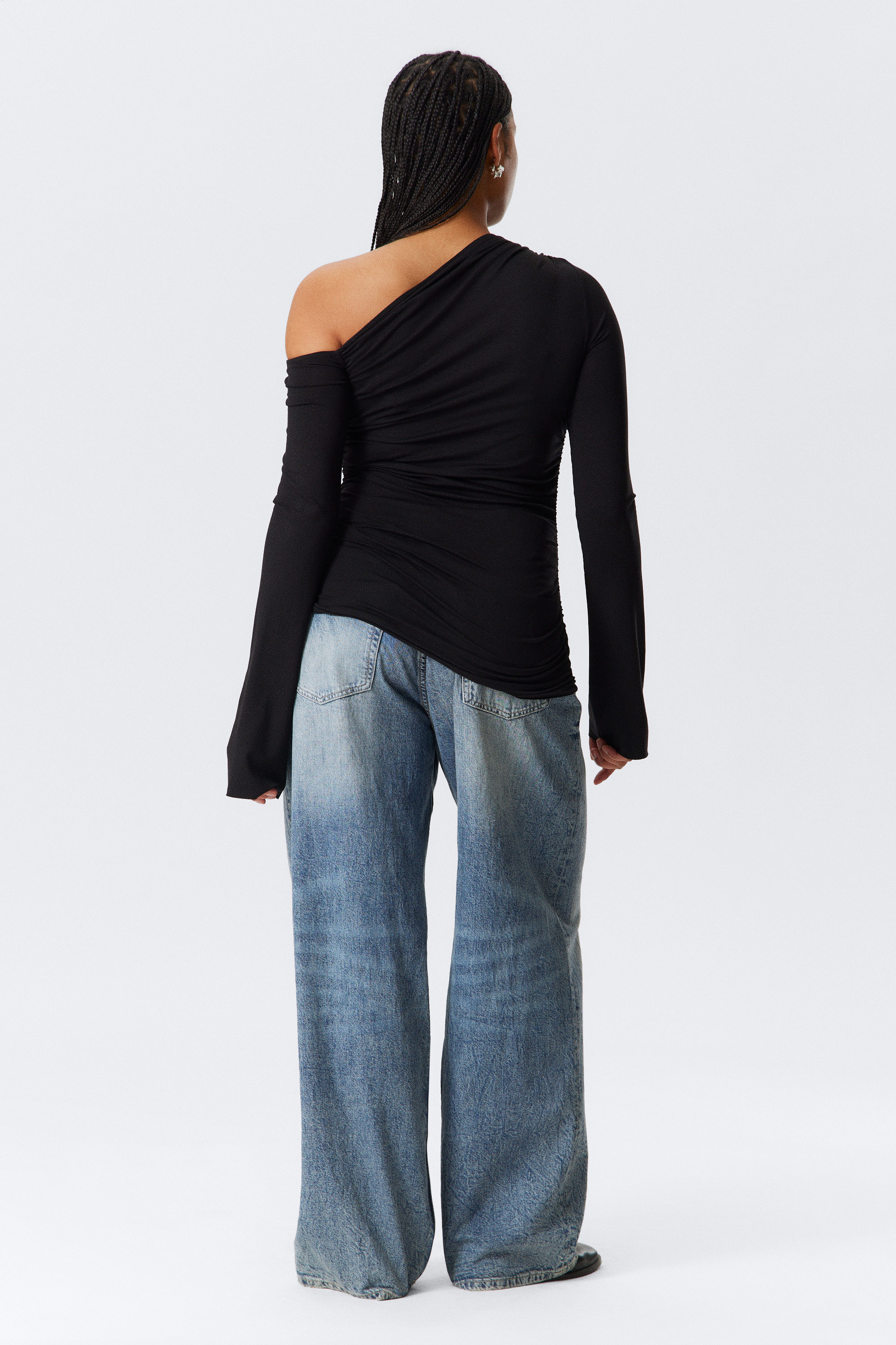Black - Drape Asymmetric Lyocell Top - 2
