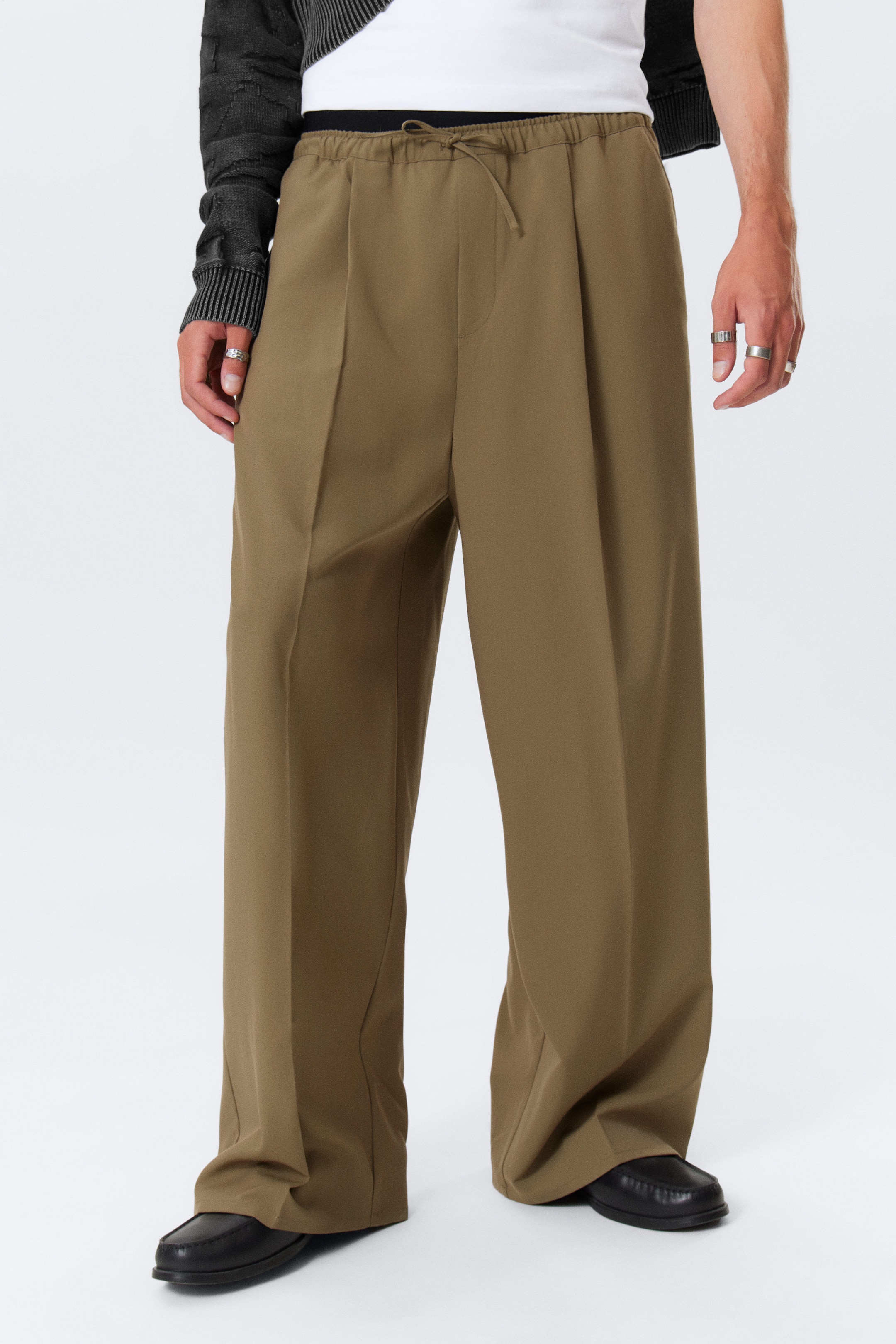 Beige - Oversized Suit Trousers - 2