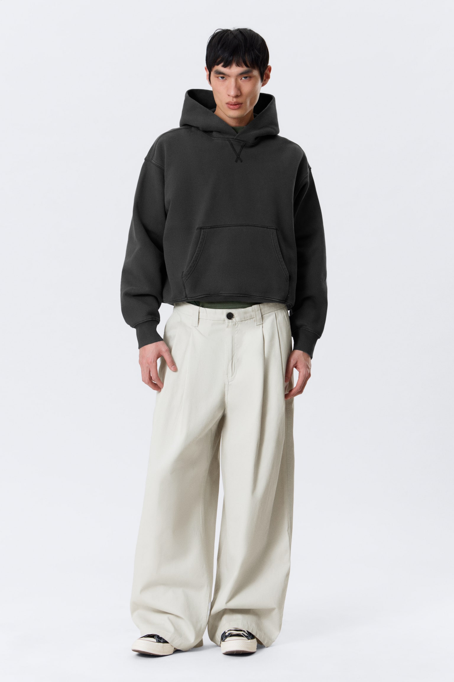 Otis ruimvallende chino van katoenen twill met plooien - Lichtbeige/Zwart/Donkergrijs - 1