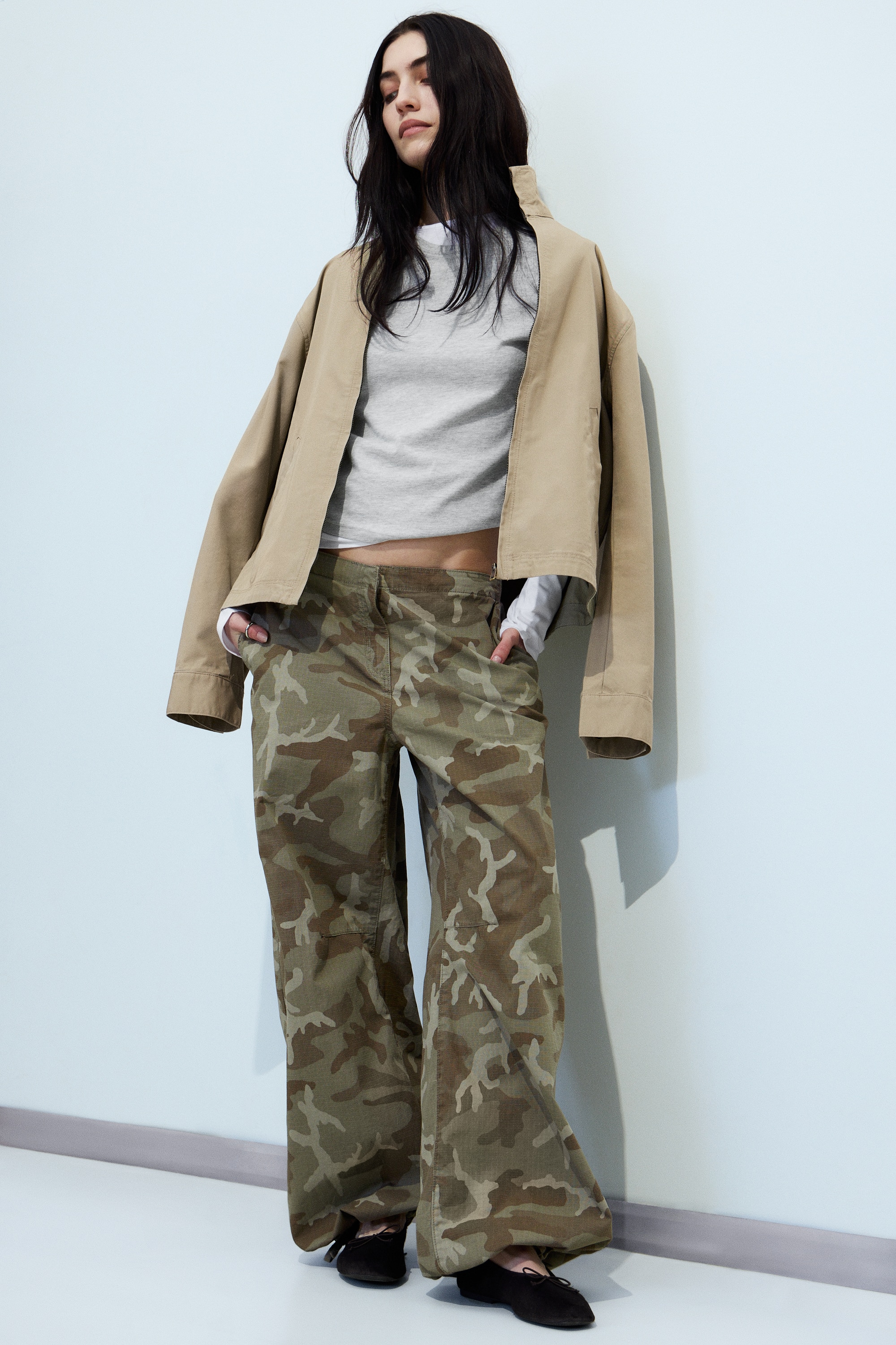 Baggy ripstop broek met lage taille