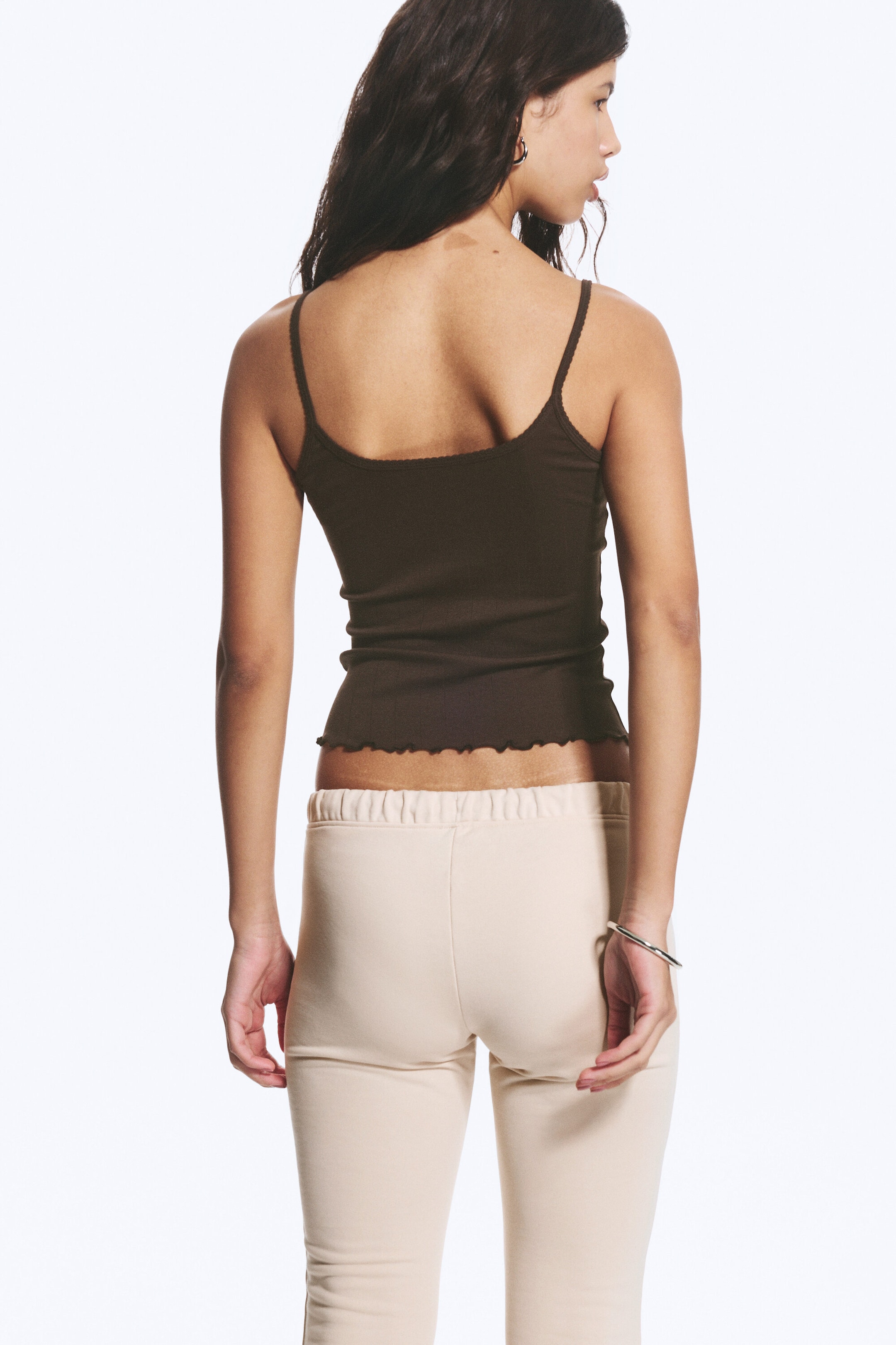 Dark Brown - Slim Ribbed Strap Top - 2
