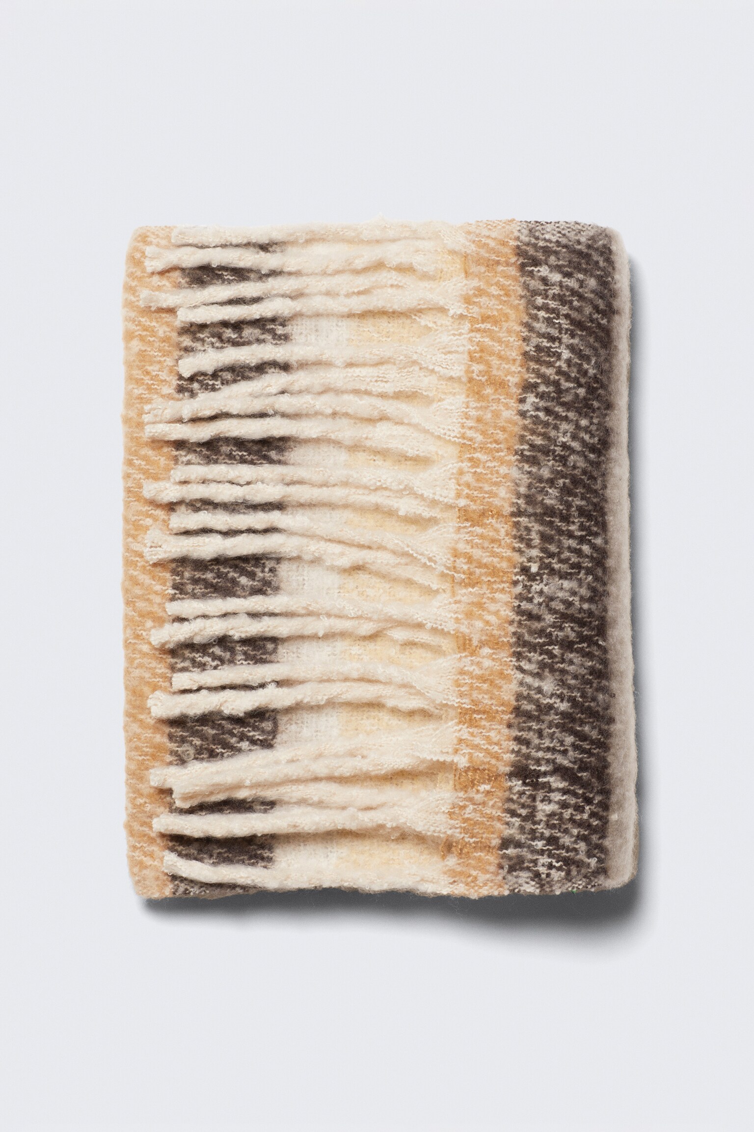Chunky Tørklæde med Frynser - Stribet beige/Bordeaux/Hvid - 2