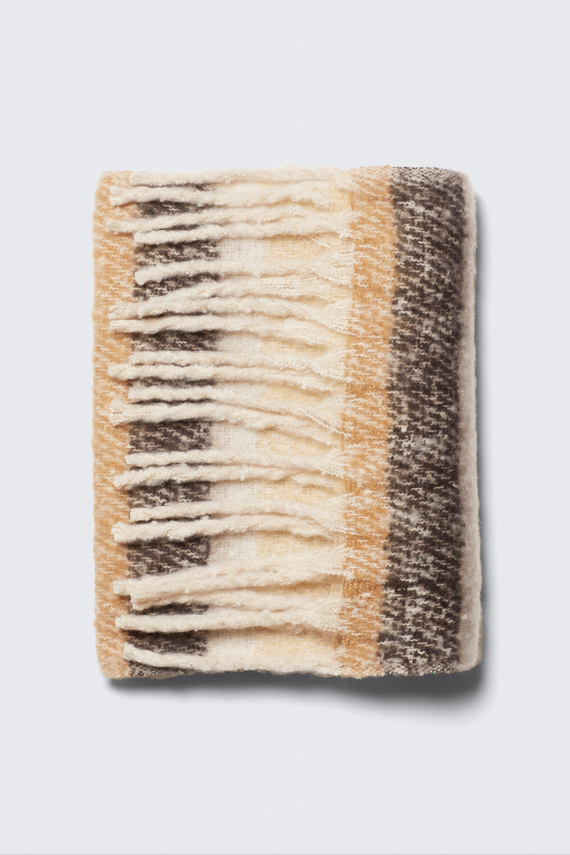 Beige gestreift - Grobstrick-Schal mit Fransen - 2