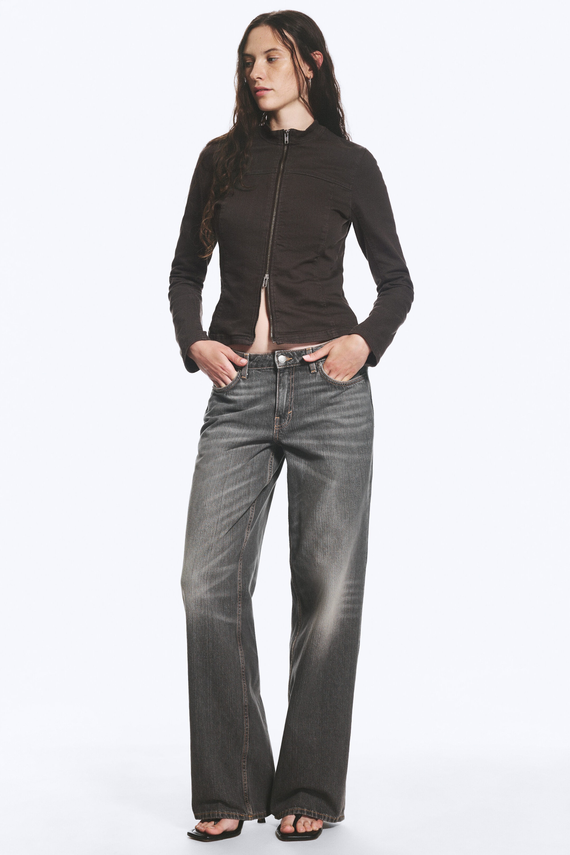 Mine Grey - Dark Grey - Ample Low Rise Loose Wide Jeans - 2