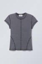 Washed Blue - Washed Fitted Turned T-shirt - 0
