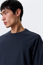 Dark Navy Blue - Loose Boxy Long-Sleeved T-shirt - 1
