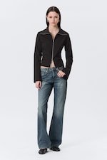 Randig svart - Slim Long-Sleeved Zip Shirt - 1