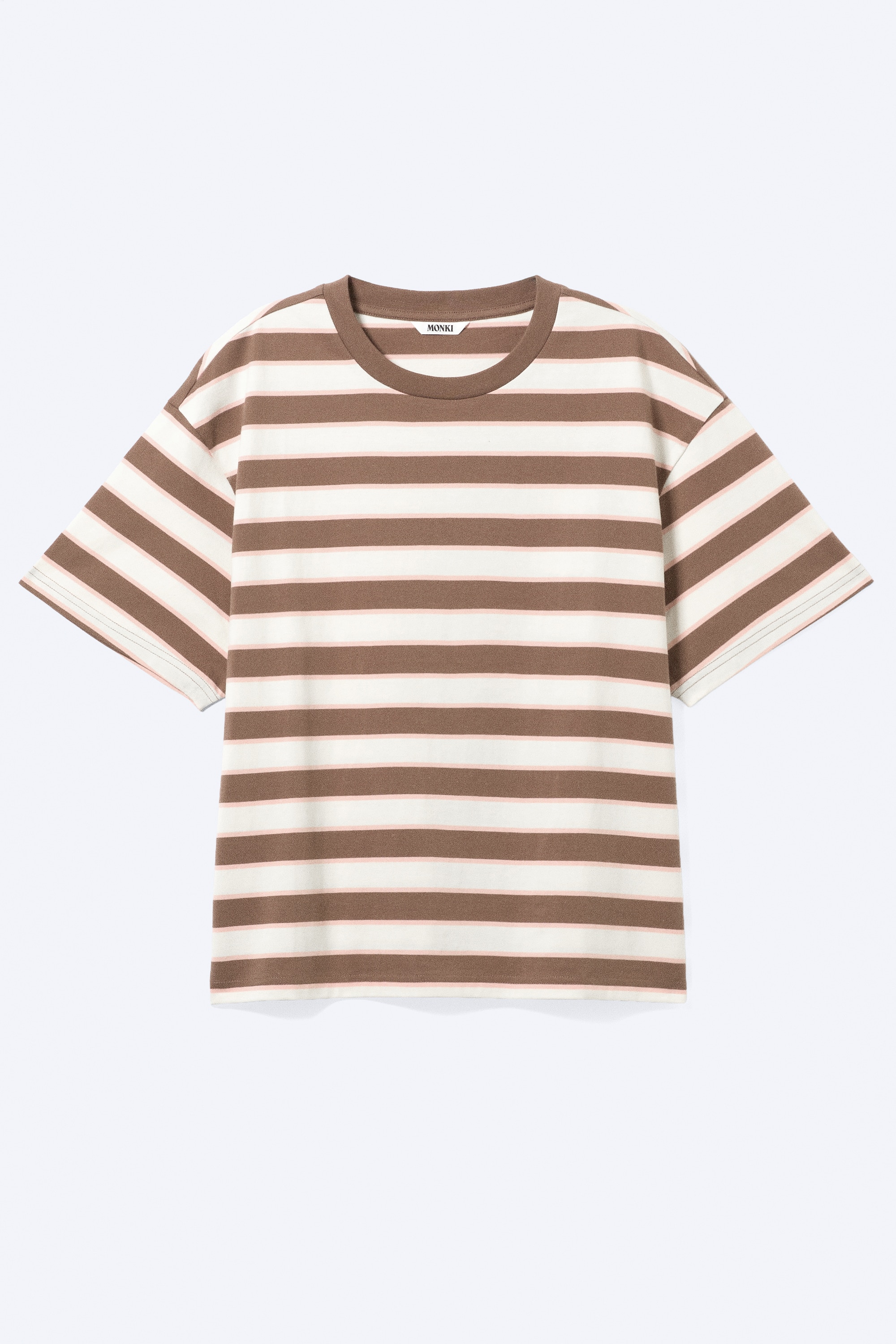 Pudełkowy T-shirt z bawełny - Biały/Brązowy/Brzoskwiniowy pasek/Blue & White Stripe/Black & White Stripes/Jasnobeżowy - Liliowy pasek/Striped Pink