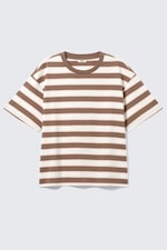 Wit/bruin/perzik gestreept - Katoenen boxy T-shirt - 0