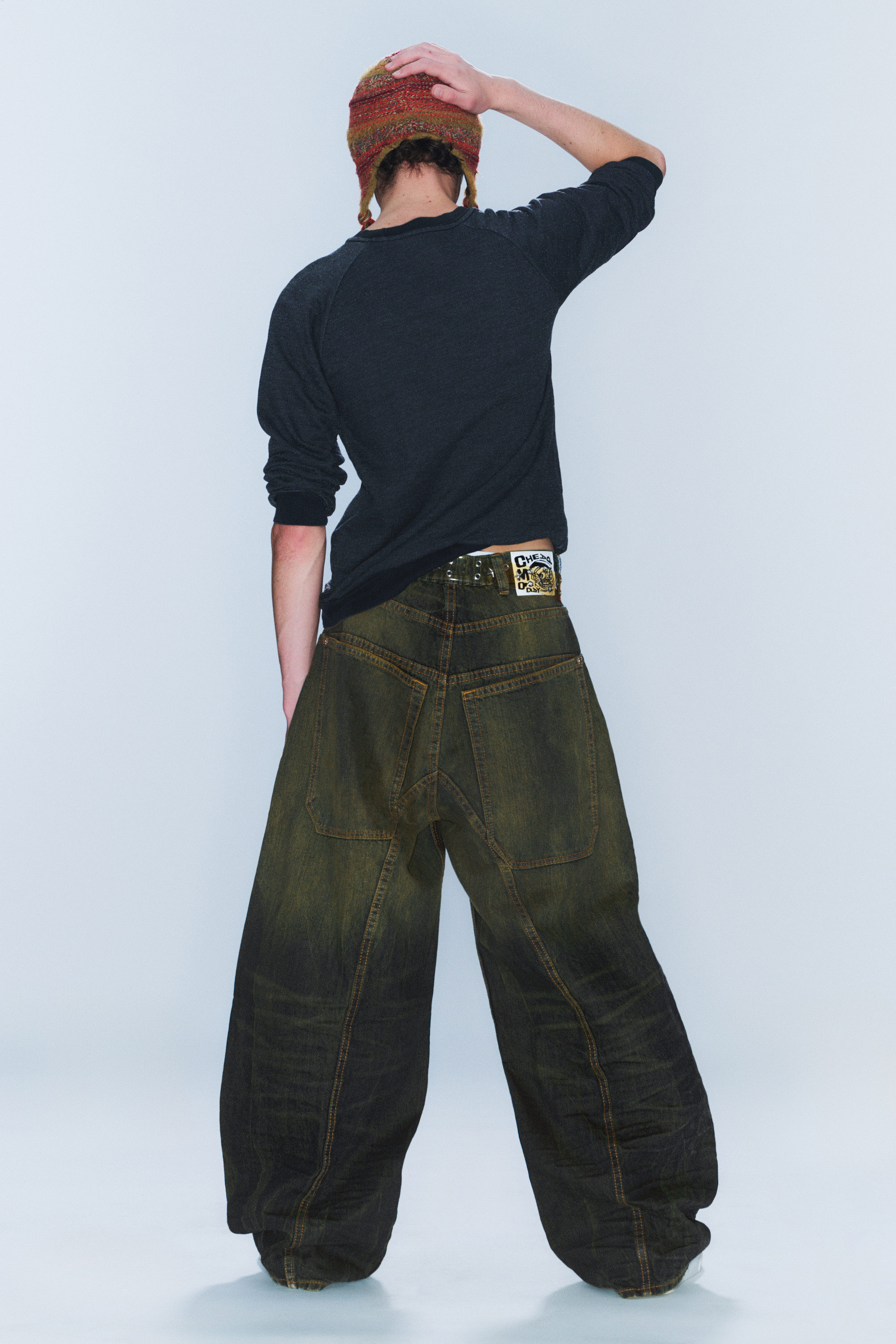 Washed Sulphur - Dark Khaki - Dunno Unisex Low Rise Loose Barrel Leg Jeans - 4