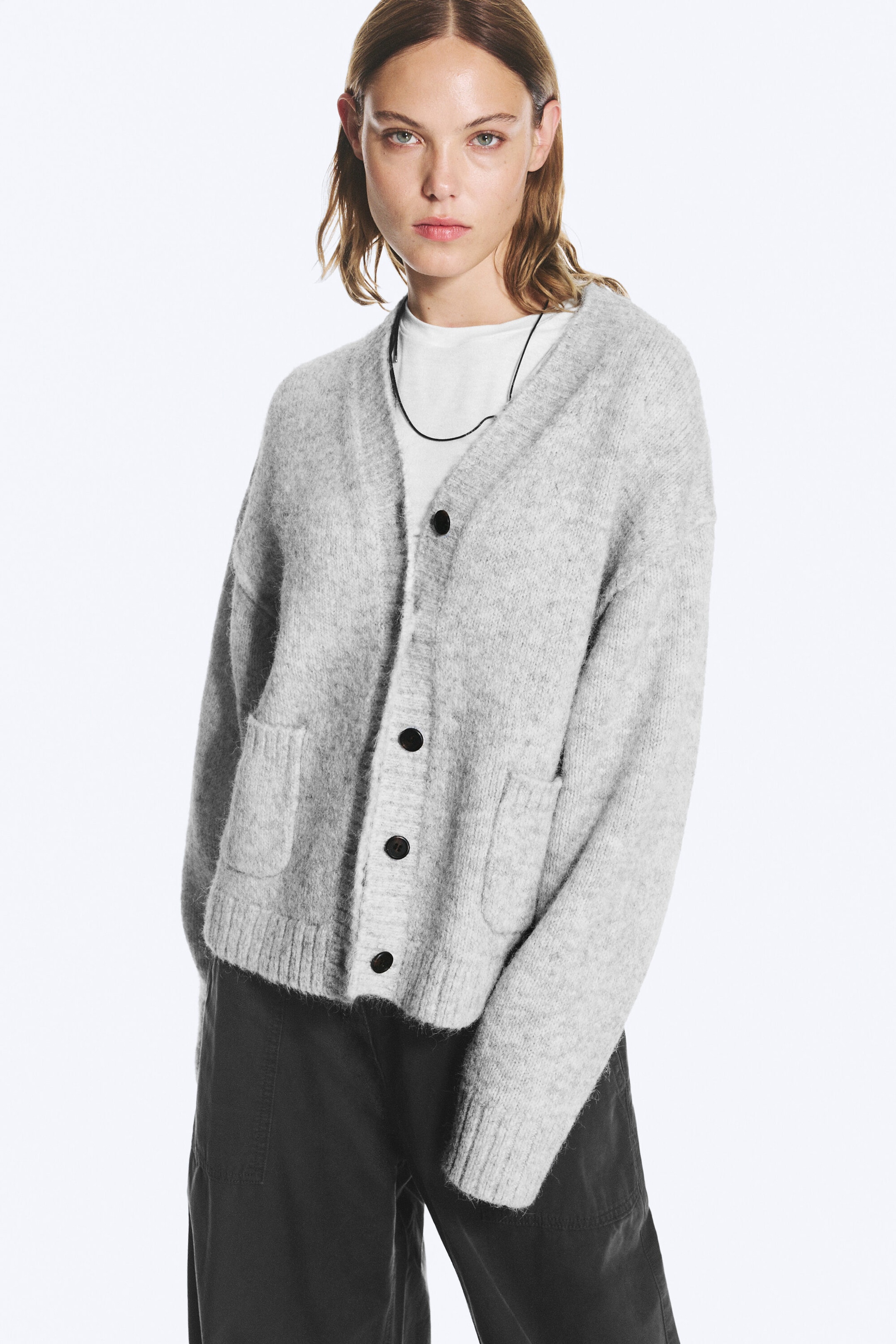 Gris chiné - Gilet Loose Fit à encolure en V - 1