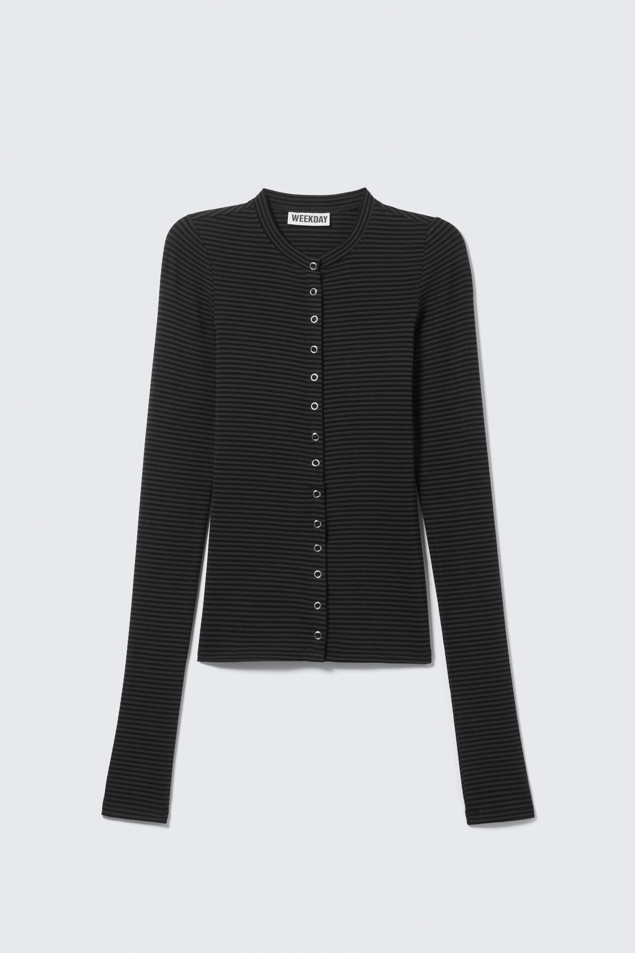 Randig mörkgrå - Slim Long-Sleeved Buttoned Cardigan - 4