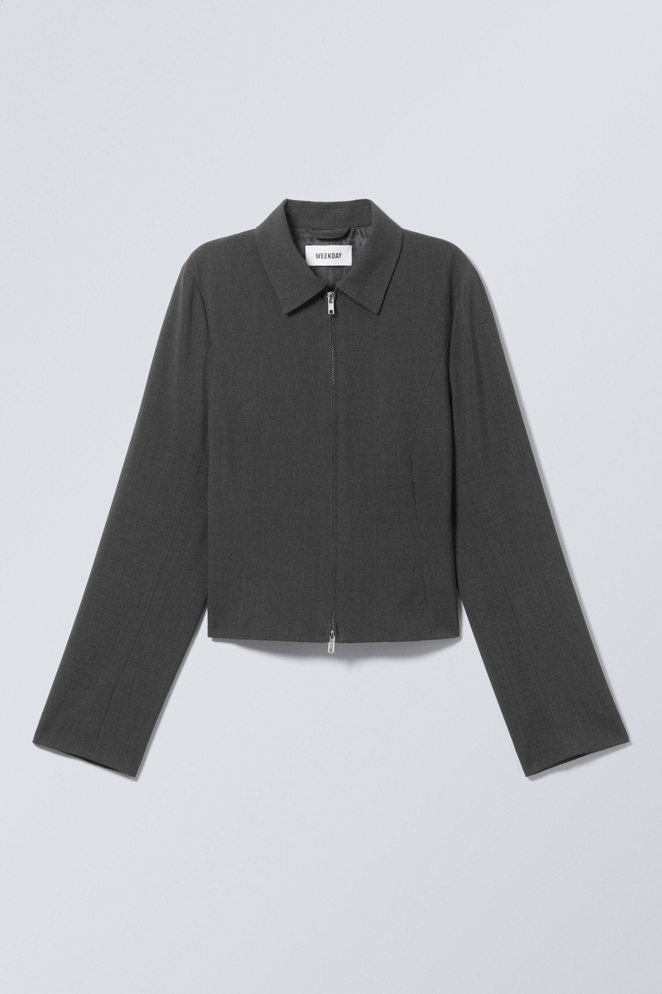 Visa större bild: Kostymjacka med dragkedja - Mörkgråmelerad - DAM | H&M SE 1