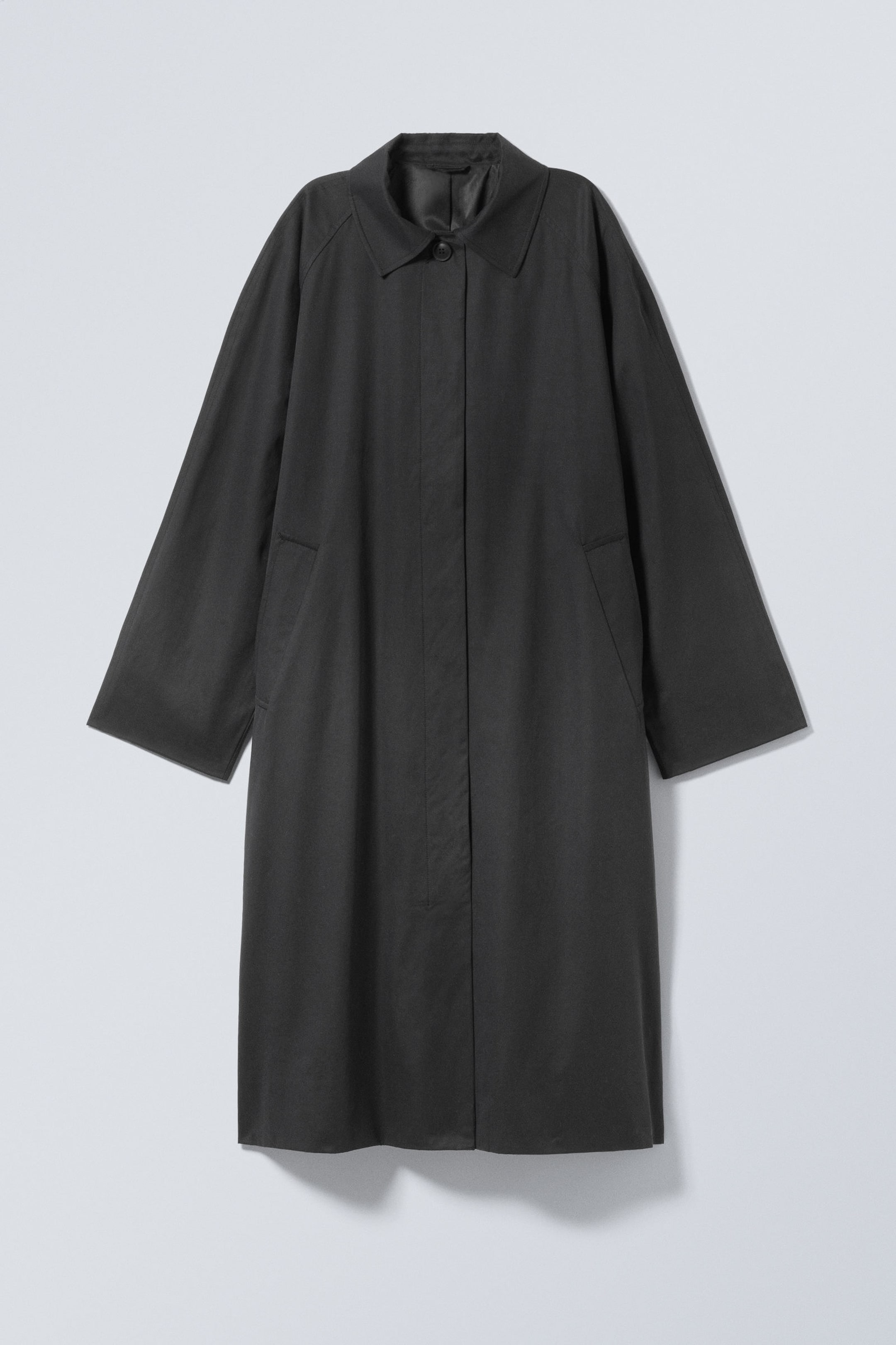 Schwarz - Einreihiger Oversize-Mantel - 4