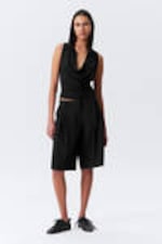 Black - Draped Hooded Sleeveless Lyocell Top - 1