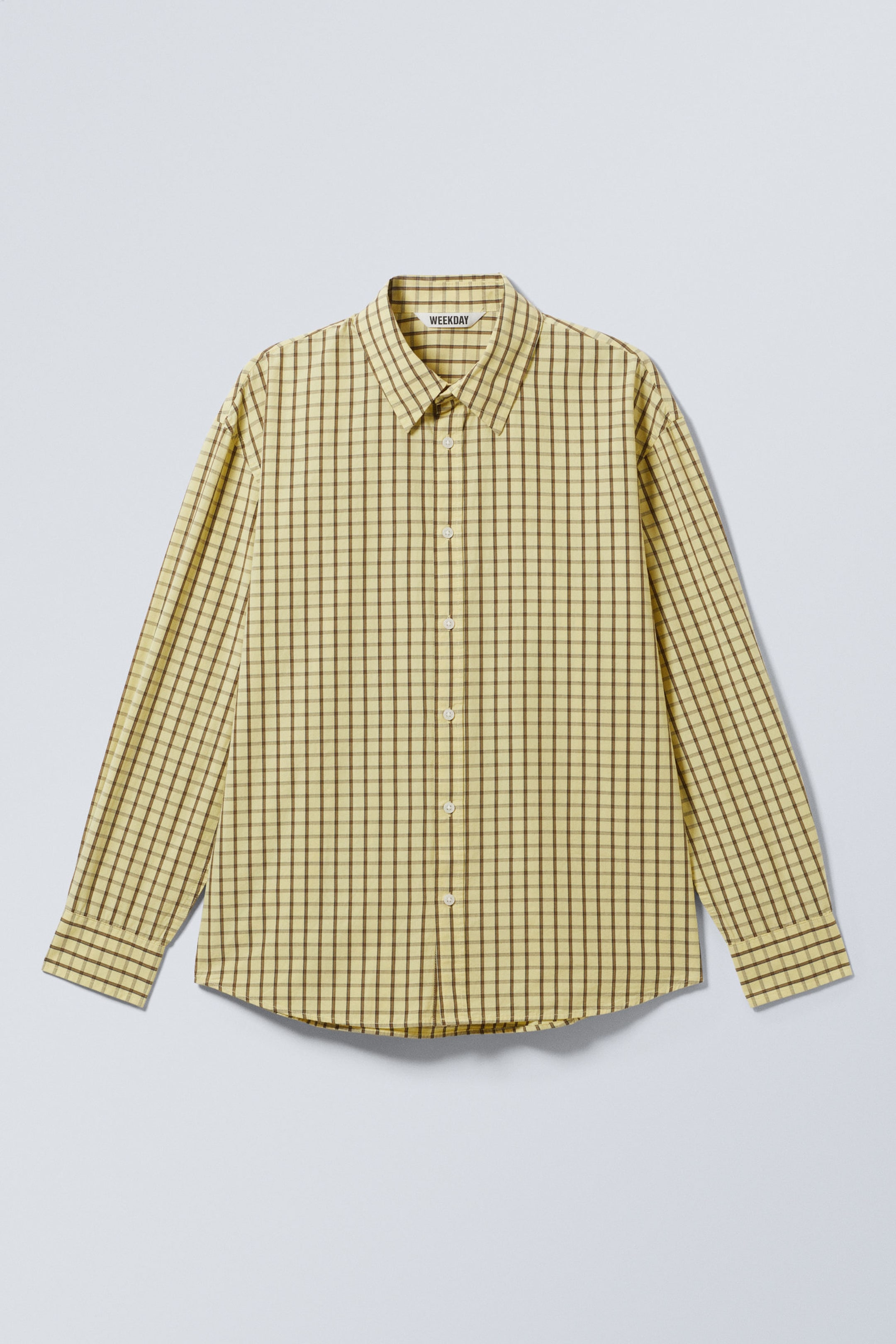 Checked Light Yellow - Oversized Checked Poplin Shirt - 3